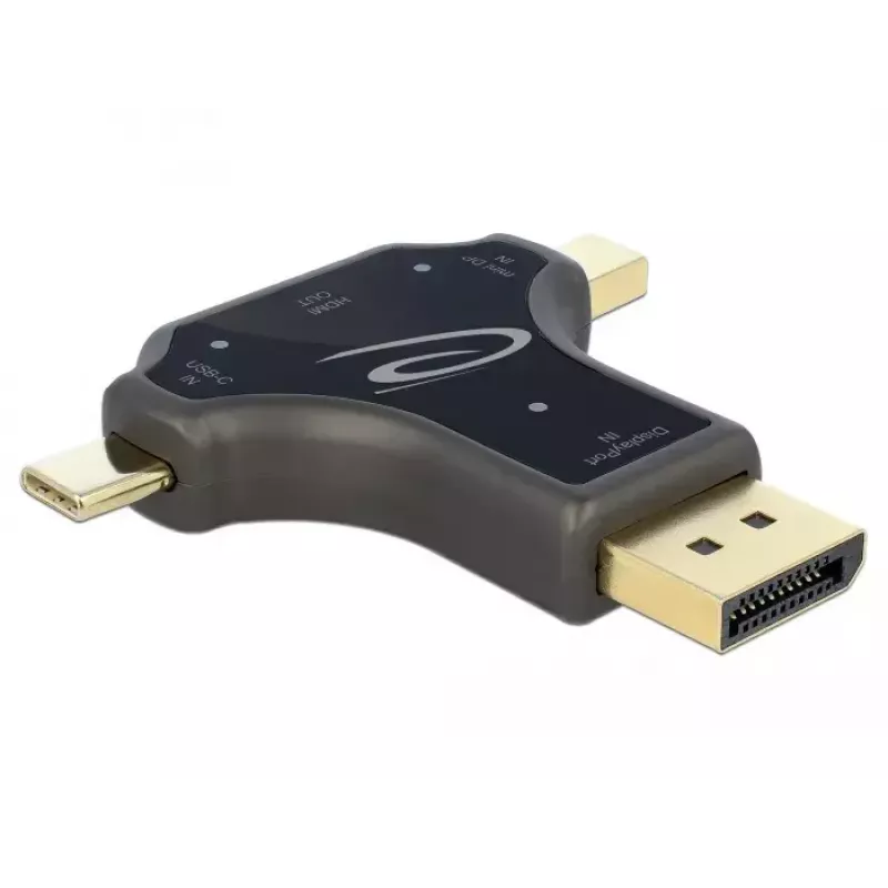 DeLOCK 64060 3-in-1-näyttösovitin, USB-C / DisplayPort / mini DisplayPort -tulo HDMI-lähtöön, 4K 60 Hz, musta