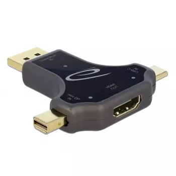 DeLOCK 64060 3-in-1-näyttösovitin, USB-C / DisplayPort / mini DisplayPort -tulo HDMI-lähtöön, 4K 60 Hz, musta