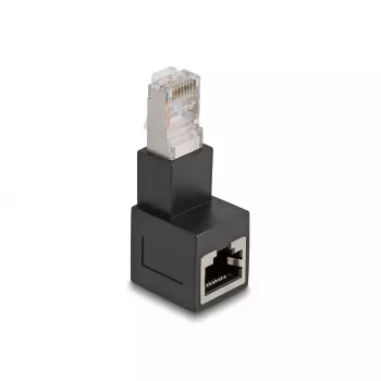 DeLOCK RJ45-uros - RJ45-naaras -adapteri Kat.6A 90° alaspäin taivutettu