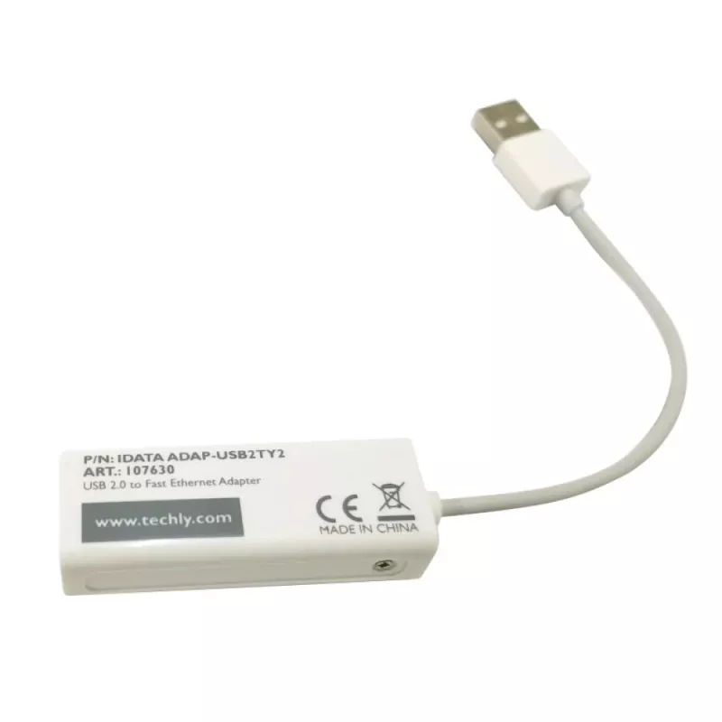 Techly USB2.0 - Fast Ethernet 10/100 Mbit/s -muunnin, johdollinen, USB, Ethernet, 100 Mbit/s, valkoinen