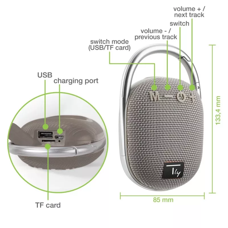 Techly ICASBL321GR kannettava/juhlakaiutin mono kannettava kaiutin harmaa 5 W