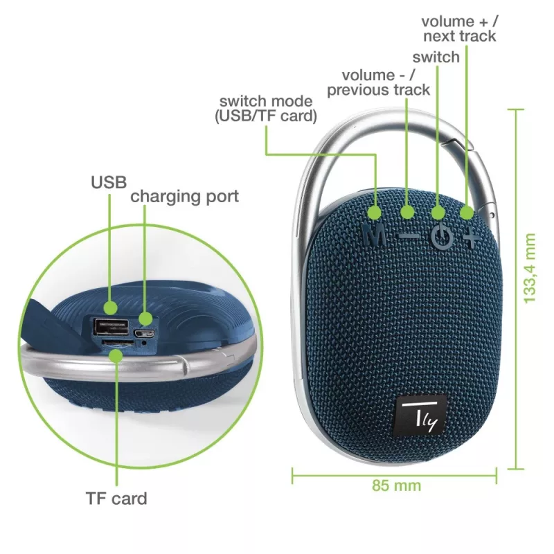 Techly ICASBL321BL kannettava/juhlakaiutin mono kannettava kaiutin sininen 5 W
