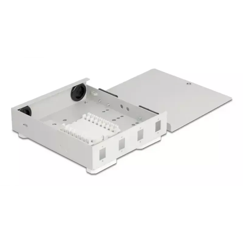 DELOCK Kuitu-seinäkotelo 4× SC Simplex tai LC Duplex -adapteri, metallikotelo, harmaa
