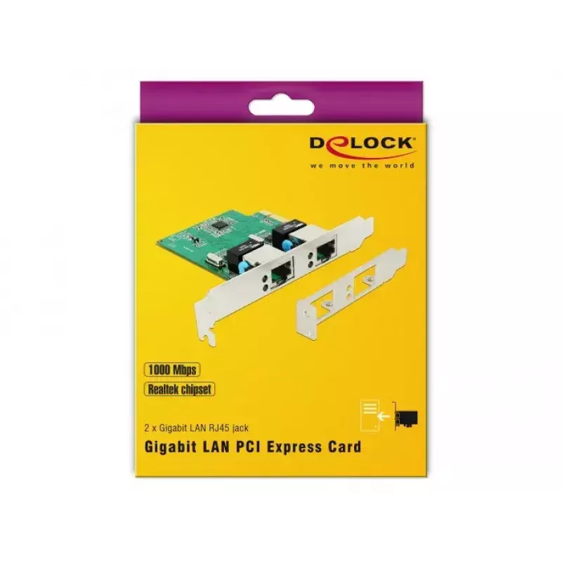 DeLOCK 89999 PCI Express x1 Dual Gigabit LAN -kortti, 2x RJ45, RTL8111