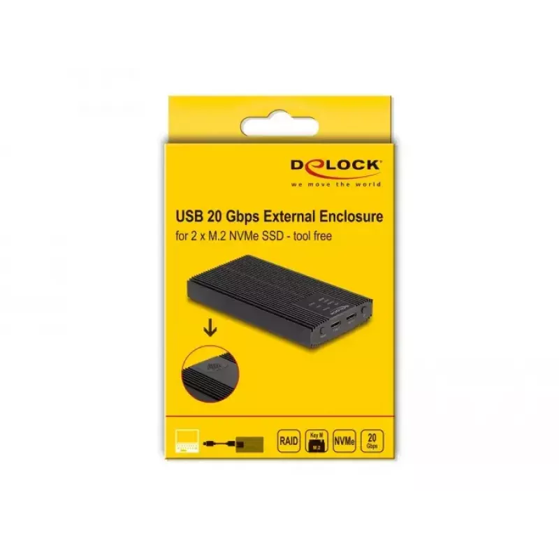 SSD-kotelo DeLOCK 42022 ulkoinen kotelo USB 20 Gbps 2 x M.2 NVMe PCIe SSD