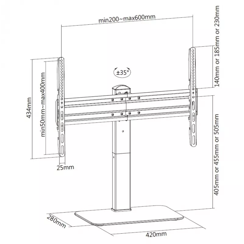 Equip 37 inch - 70 inch yleis-TV-teline, musta, 40 kg kapasiteetti, 94-177,8 cm