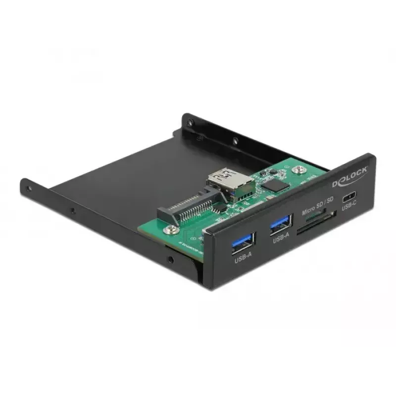DeLOCK etupaneeli 3,5 tuumaa USB 5 Gbit/s 1 x USB Type-C + 2 x USB Type-A + SD- ja microSD-paikka