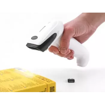 Käsikäyttöinen viivakoodilukija DeLOCK 90587 1D 2D langaton Bluetooth USB valkoinen