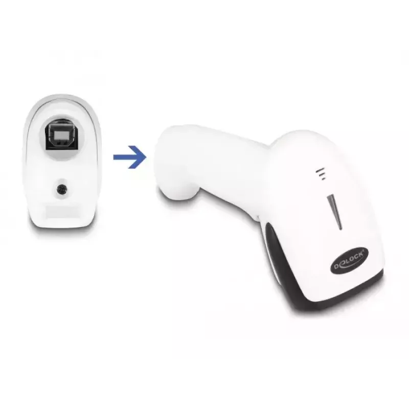 Käsikäyttöinen viivakoodilukija DeLOCK 90587 1D 2D langaton Bluetooth USB valkoinen