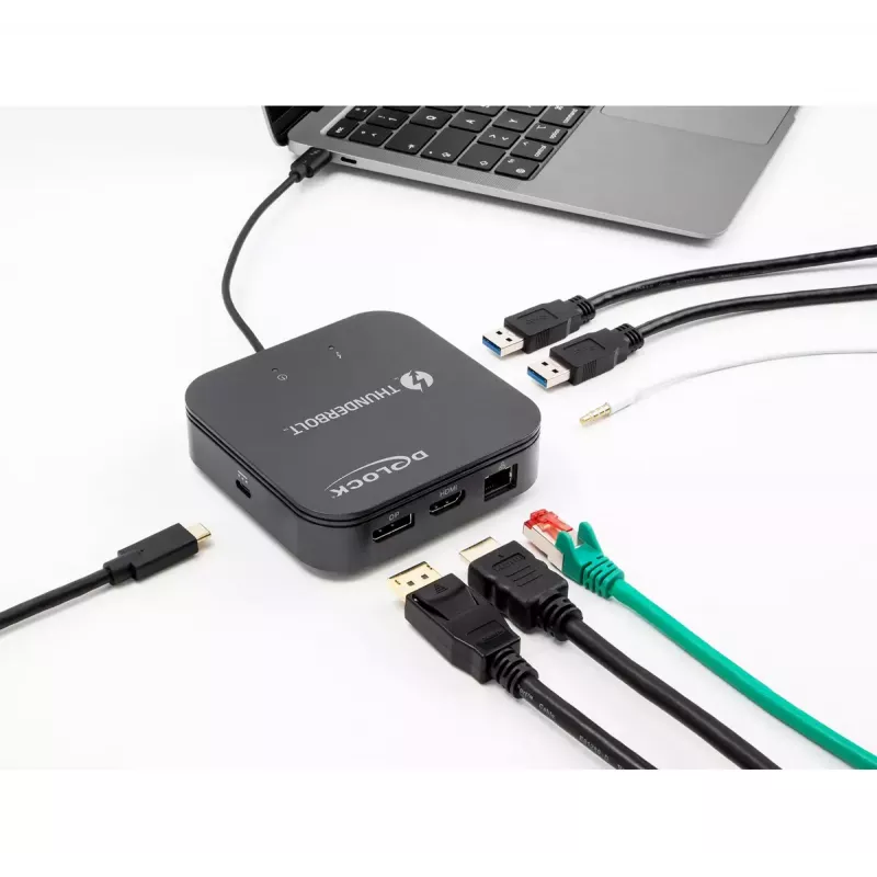 DeLOCK Thunderbolt 3 Mini -telakointiasema 8K DisplayPort HDMI USB LAN audio PD 3.0