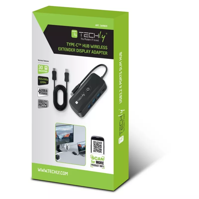 Techly IDATA USBC-HUB5WL AV-jatko AV-lähetin ja -vastaanotin musta