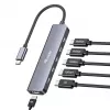 EQUIP USB-C 6-in-1 monitoimisovitin — HDMI 4K/60Hz, 4× USB-C Gen2 (10Gbps), 100W PD, 0,25 m kaapeli, harmaa