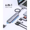 EQUIP USB-C 6-in-1 monitoimisovitin — HDMI 4K/60Hz, 4× USB-C Gen2 (10Gbps), 100W PD, 0,25 m kaapeli, harmaa