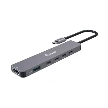 Equip USB-C 6-in-1 monitoimisovitin, HDMI 4K/30Hz, USB-C x4, USB-A x1, 5Gbps, 100W USB PD