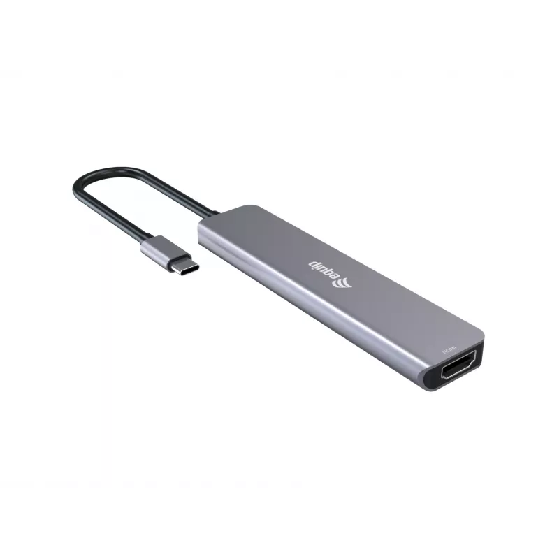 Equip USB-C 6-in-1 monitoimisovitin, HDMI 4K/30Hz, USB-C x4, USB-A x1, 5Gbps, 100W USB PD