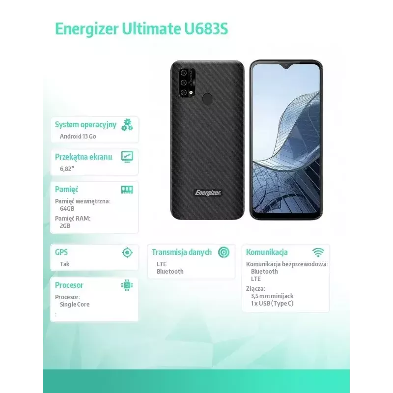 Älypuhelin Energizer U683SEU, 6,82 tuuman näyttö, 2 GB RAM, 64 GB, musta