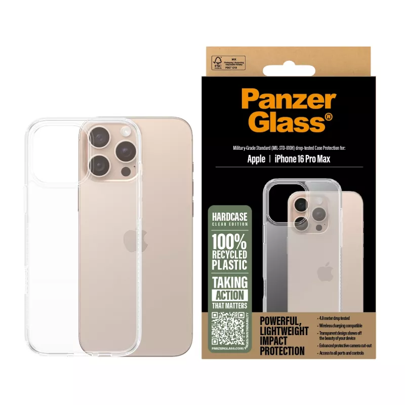 PanzerGlass ® HardCase läpinäkyvä iPhone 16 Pro Max, kotelo, Apple, Apple - iPhone 16 Pro Max, läpinäkyvä