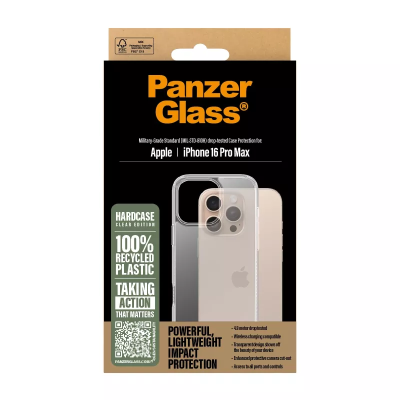 PanzerGlass ® HardCase läpinäkyvä iPhone 16 Pro Max, kotelo, Apple, Apple - iPhone 16 Pro Max, läpinäkyvä