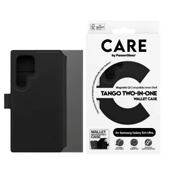 Puhelinkotelo PanzerGlass CARE Feature Case Tango Two-in-One Wallet, yhteensopiva Samsung Galaxy S24 Ultran kanssa, läpinäkyvä
