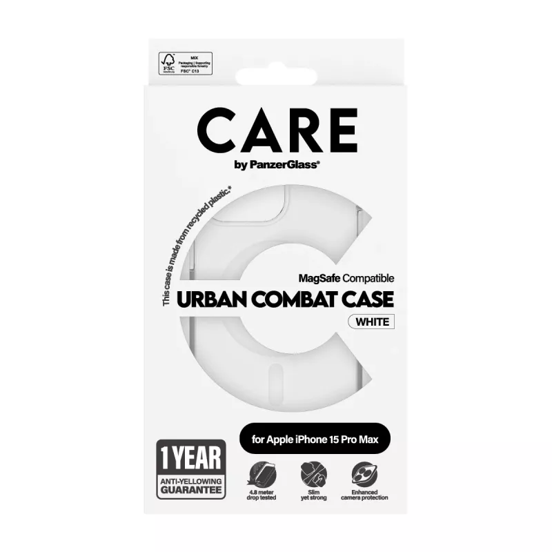 PanzerGlass CARE™ by ® Urban Combat -kotelo läpinäkyvä valkoisella MagSafe iPhone 15 Pro Max