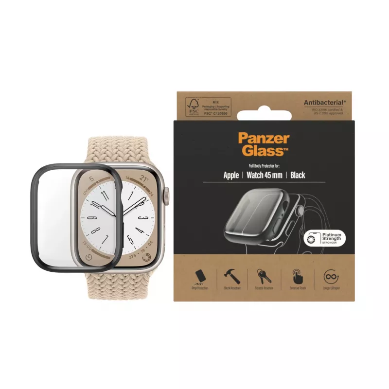 PanzerGlass ® Full Body -kotelo Apple Watch Series 9 | 8 | 7 | 45 mm | musta