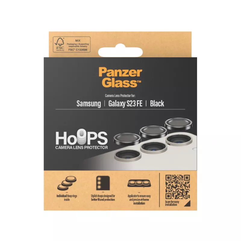 PanzerGlass Hoops kameran linssinsuoja Samsung Galaxy S23 FE musta naarmuuntumaton iskunkestävä