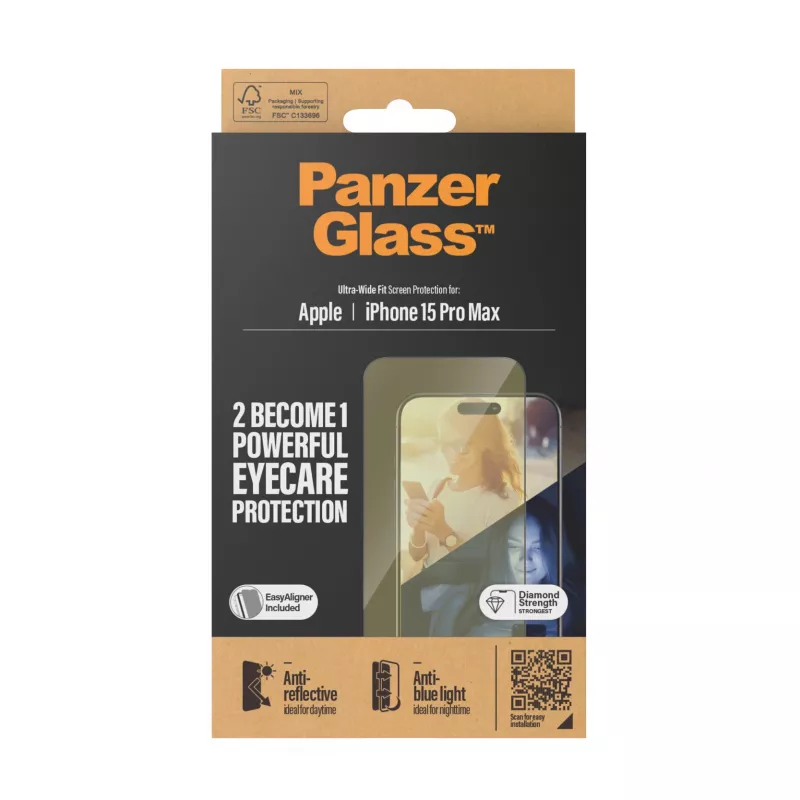 PanzerGlass ® EyeCARE™ näytönsuoja iPhone 15 Pro Max | Ultra-Wide Fit EasyAligner