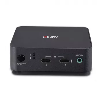 Lindy 2-porttinen Type-C, DisplayPort 1.2 KVM-kytkin, 3840 x 2160 pikseliä, 4K Ultra HD, harmaa