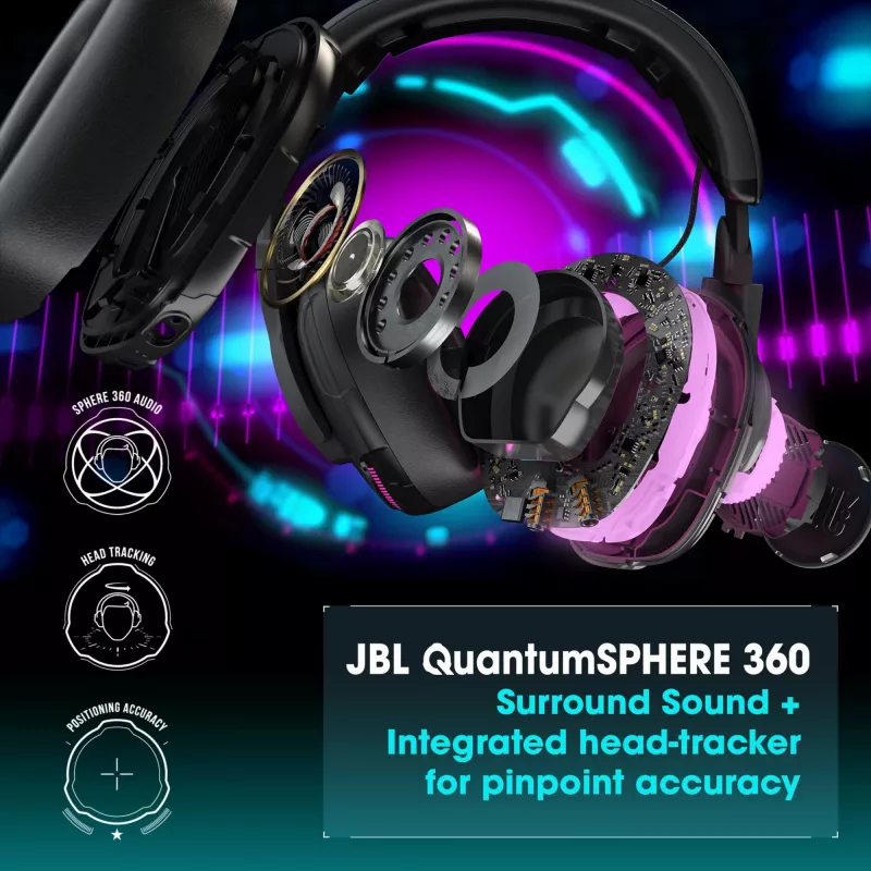 JBL Quantum One langalliset korvat peittävät pelikuulokkeet, aktiivinen melunvaimennus, USB-C, 3,5 mm, 20 - 20000 Hz, musta