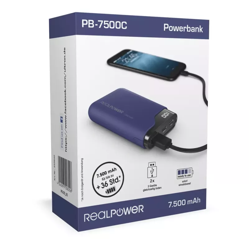 Kannettava akku RealPower PB-7500C 7500 mAh