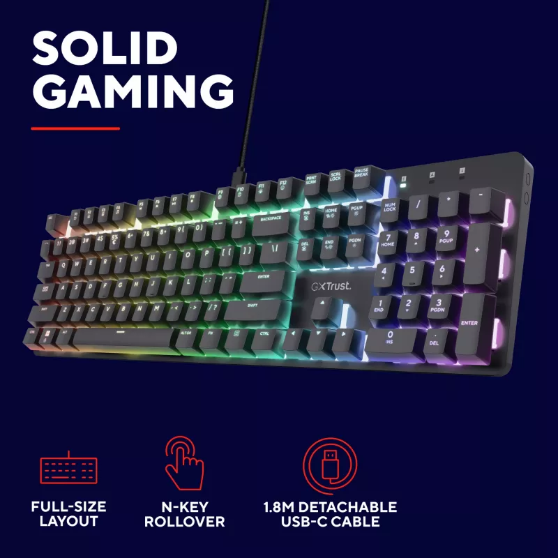 Pelausnäppäimistö Trust GXT 871 Zora mekaaninen USB RGB musta