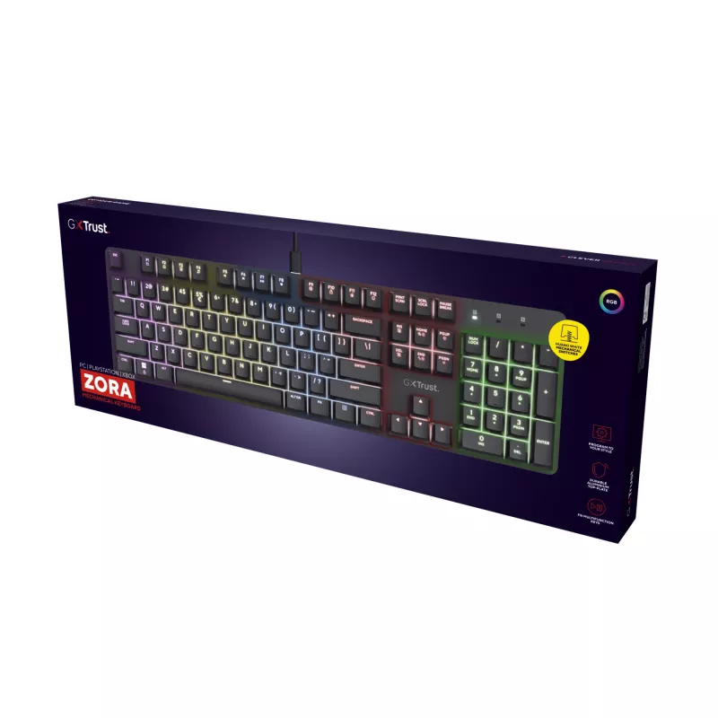 Pelausnäppäimistö Trust GXT 871 Zora mekaaninen USB RGB musta