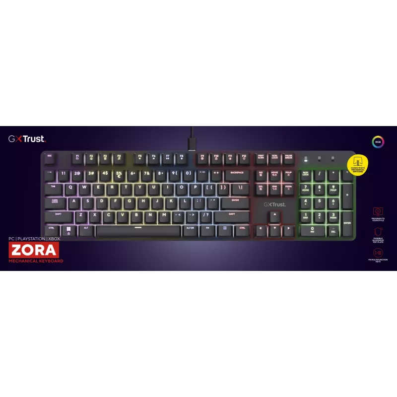 Pelausnäppäimistö Trust GXT 871 Zora mekaaninen USB RGB musta