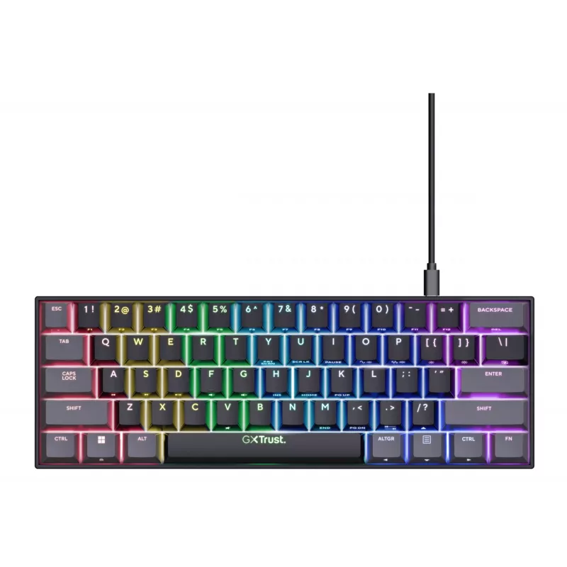 Trust GXT 867 Acira -pelinäppäimistö USB QWERTZ saksa musta harmaa 60% mekaaninen RGB