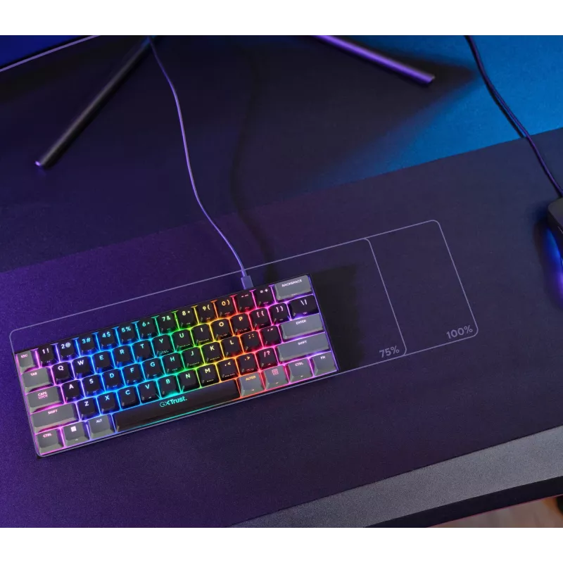 Trust GXT 867 Acira -pelinäppäimistö USB QWERTZ saksa musta harmaa 60% mekaaninen RGB