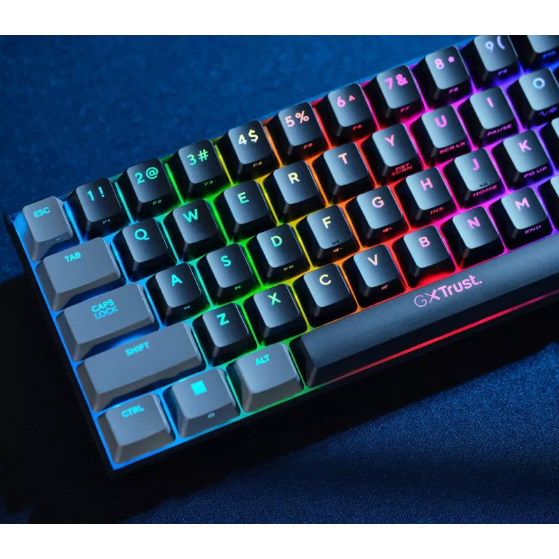 Trust GXT 867 Acira -pelinäppäimistö USB QWERTZ saksa musta harmaa 60% mekaaninen RGB
