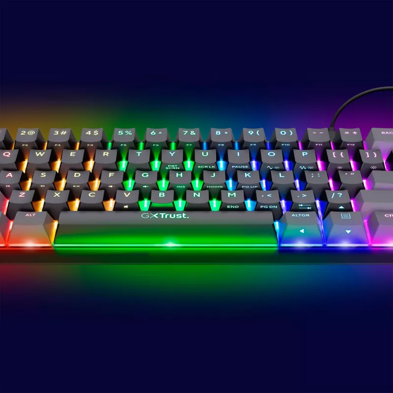 Trust GXT 867 Acira -pelinäppäimistö USB QWERTZ saksa musta harmaa 60% mekaaninen RGB