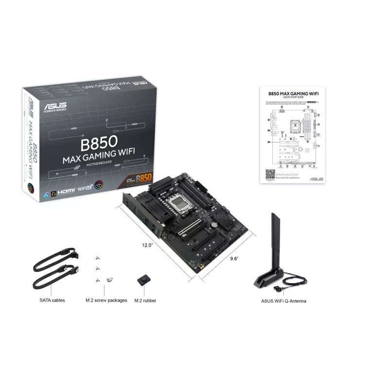 Emolevy ASUS B850 MAX GAMING WIFI Socket AM5 ATX, AMD B850, DDR5, 4 DIMM, 256 GB, Wi‑Fi 6E, 2.5Gb Ethernet