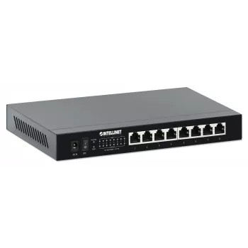 Intellinet 8-porttinen 2.5G Ethernet PoE+ -kytkin kahdeksan 10/100/1000/2500 Mbps PSE PoE+ -porttia, 100 W PoE-tehobudjetti, unmanaged, pöytämalli, seinäkiinnitysvaihtoehto