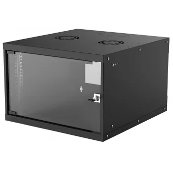 Intellinet 19 tuuman verkkokaappi – seinäasennus (Basic), 6HE, 560 mm syvä, musta, kokoamaton, max. 50 kg, käytettävä syvyys 500 mm, lasiovi, rack, seinäasennuksen osat (esim. ruuvit ja tulpat) eivät sisälly