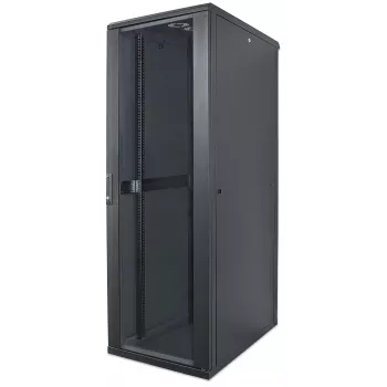 Intellinet 19 tuuman verkkokaappi – vapaasti seisova, 42HE, 800x800 mm (leveys x syvyys), musta, Flatpack, max. 1 500 kg, monipistelukko, yksi lukko per sivuseinä, käytettävä syvyys 123–573 mm, IP20, rack, teräs