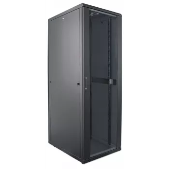 Intellinet 19 tuuman verkkokaappi – vapaasti seisova, 42HE, 800x800 mm (leveys x syvyys), musta, Flatpack, max. 1 500 kg, monipistelukko, yksi lukko per sivuseinä, käytettävä syvyys 123–573 mm, IP20, rack, teräs