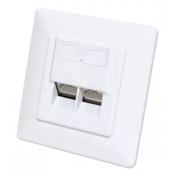 Intellinet 2-porttinen Cat6a 10G suojattu RJ45 seinärasia uppoasennukseen kansikehyksellä, STP, signaalinvalkoinen RAL9003