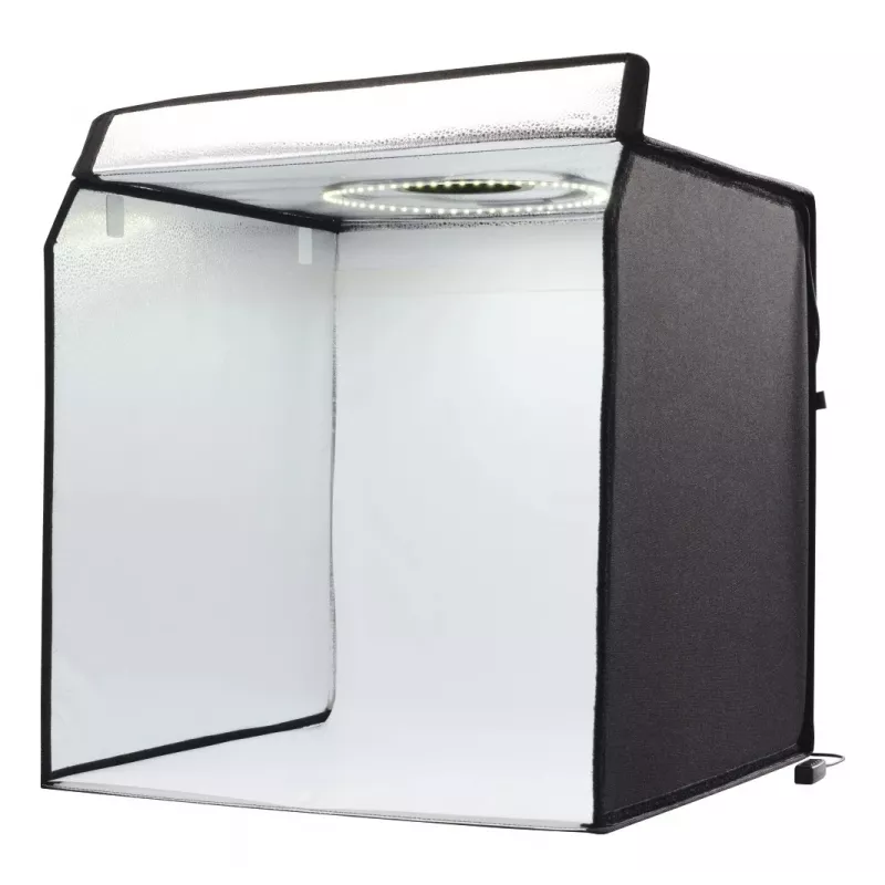 Mini-valokuvausstudio HAMA taitettava laatikko LED-rengasvalolla 50×50 cm, malli 00004664
