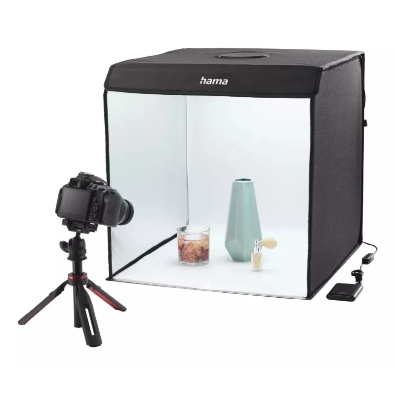 Mini-valokuvausstudio HAMA taitettava laatikko LED-rengasvalolla 50×50 cm, malli 00004664