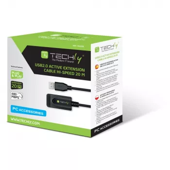 Techly IUSB-REP220TY3 USB-kaapeli USB 2.0 20 m USB A musta