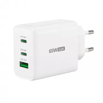 j5create JUP3365E-EN 65W GaN USB-C® 3-porttinen laturi, sisäkäyttöön, AC, valkoinen