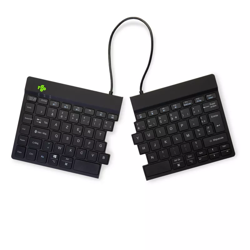 R-Go Tools ergonominen näppäimistö R-Go Split Break tauko-ohjelmistolla, ergonominen jaettu näppäimistö, AZERTY (FR), Bluetooth, musta