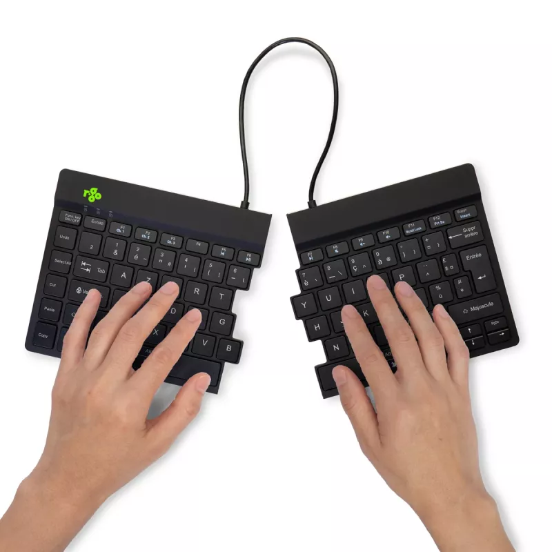 R-Go Tools ergonominen näppäimistö R-Go Split Break tauko-ohjelmistolla, ergonominen jaettu näppäimistö, AZERTY (FR), Bluetooth, musta