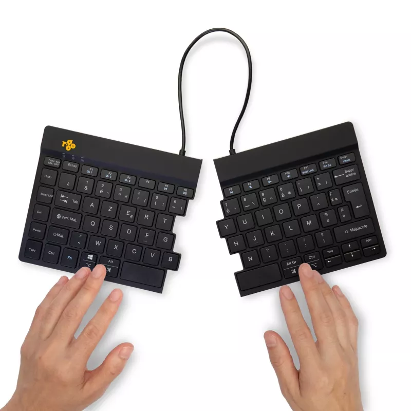 R-Go Tools ergonominen näppäimistö R-Go Split Break tauko-ohjelmistolla, ergonominen jaettu näppäimistö, AZERTY (FR), Bluetooth, musta